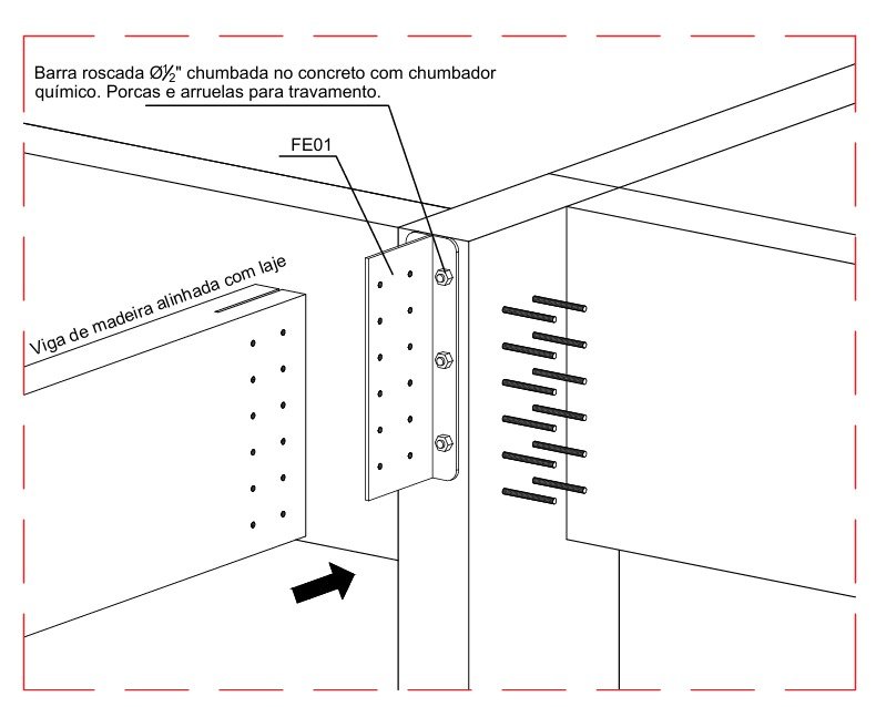 Esquema da chapa de conexão em 3D